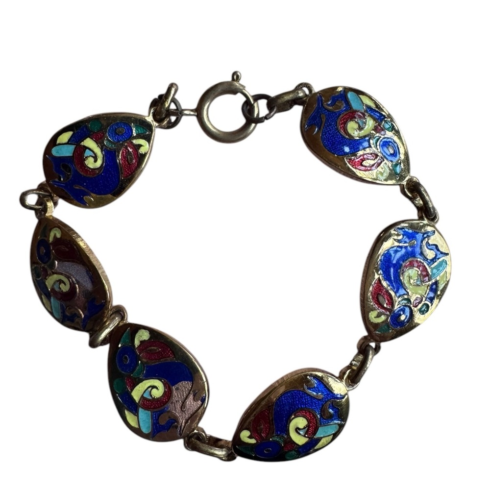 Vintage 6โ Colorfulโ Cloisonne Style Enamel Bracelet